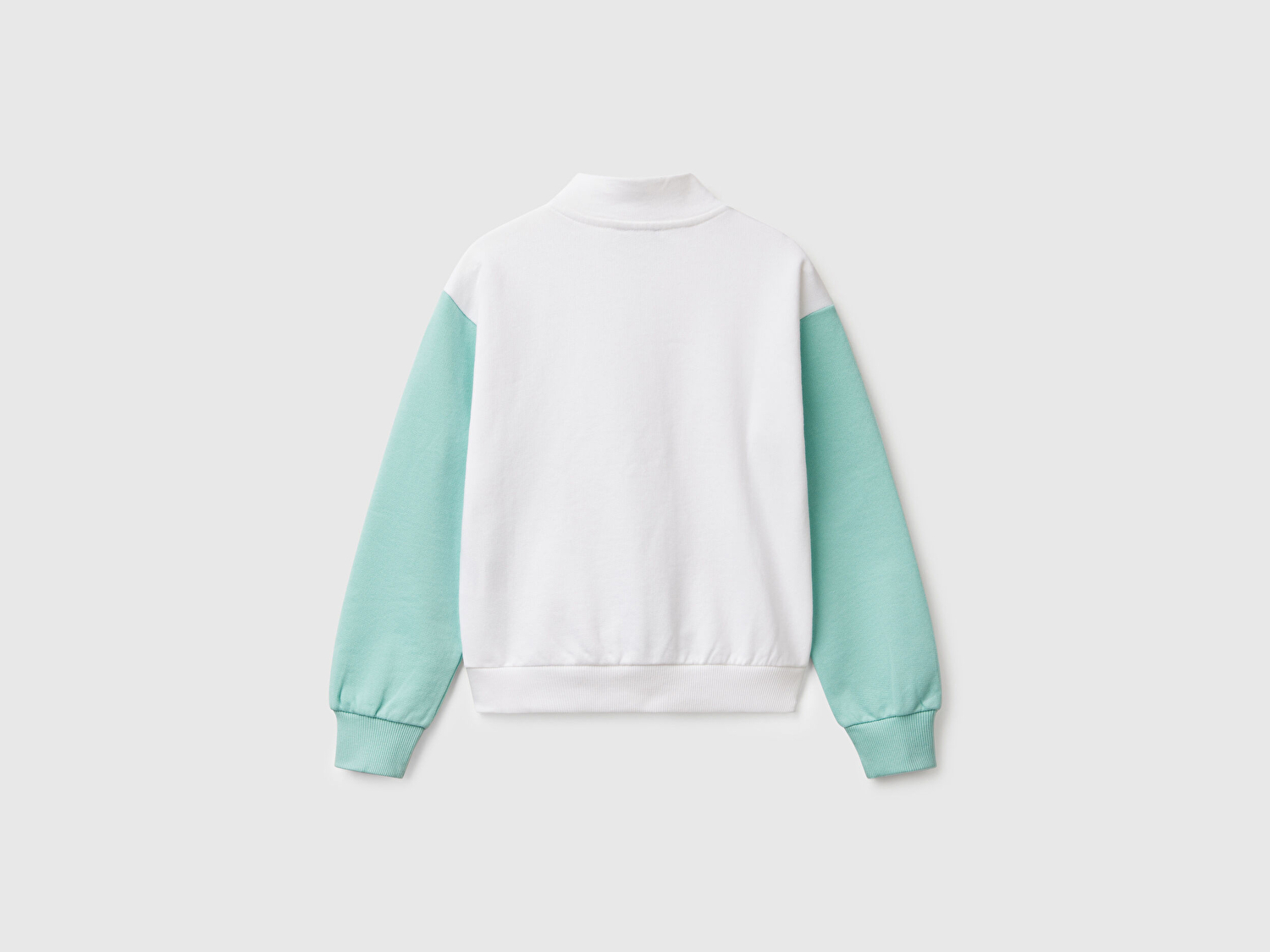 Benetton Kız Çocuk Beyaz Mix Simli Benetton Logo İşlemeli Fermuarlı Sweatshirt