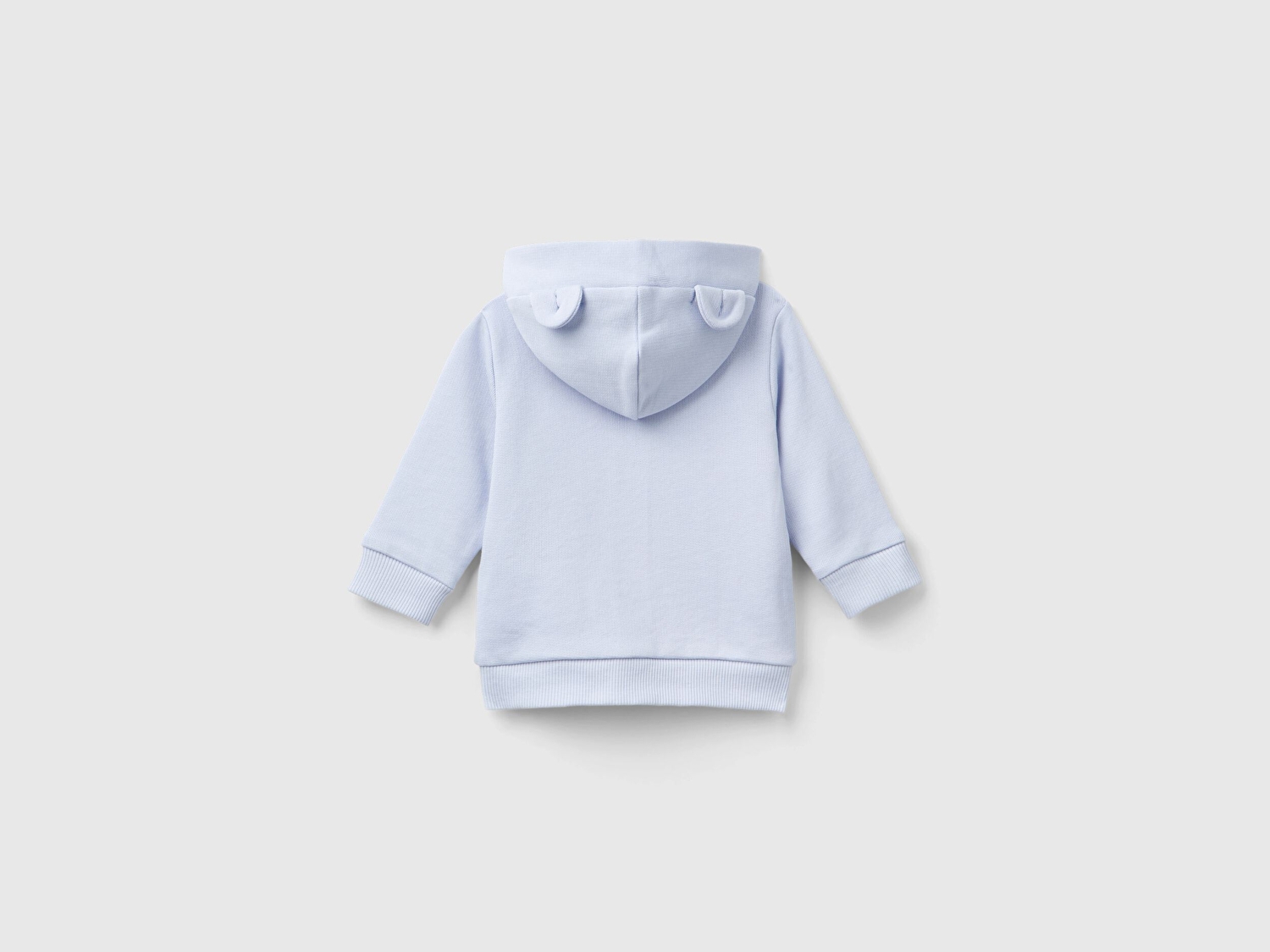 Benetton Bebek Toz Mavi Göğsü Tavşan Logosu İşlemeli Kulaklı Kapüşonlu Sweatshirt