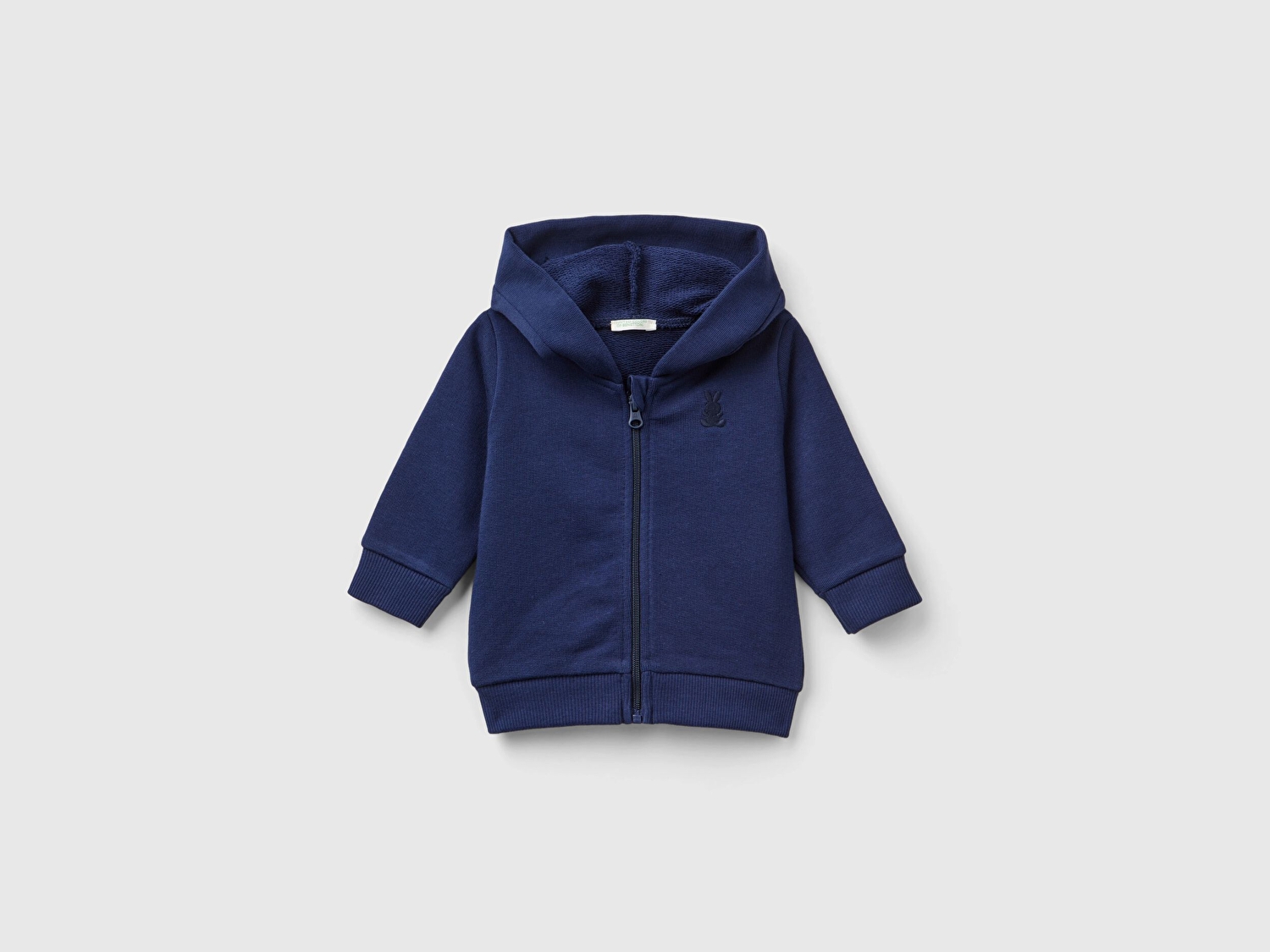 Benetton Bebek Lacivert Göğsü Tavşan Logosu İşlemeli Kulaklı Kapüşonlu Sweatshirt