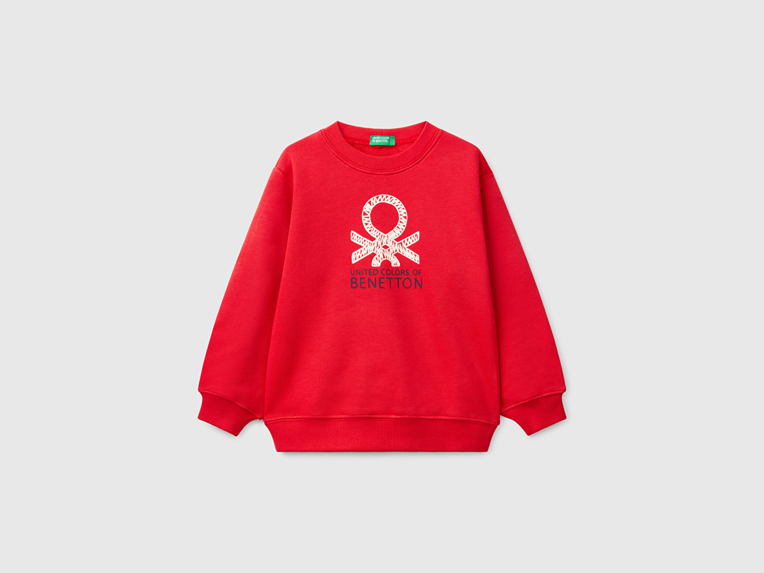 Benetton Erkek Bebek Kırmızı Benetton Logo Baskılı Bisiklet Yaka Sweatshirt