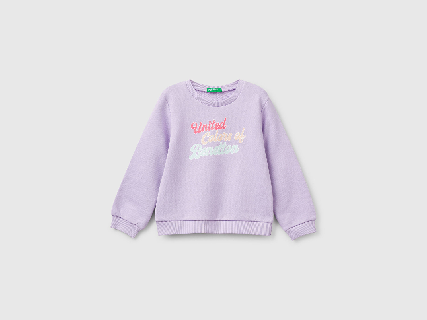Benetton Kız Bebek Lila Simli Benetton Logo Baskılı Bisiklet Yaka Sweatshirt