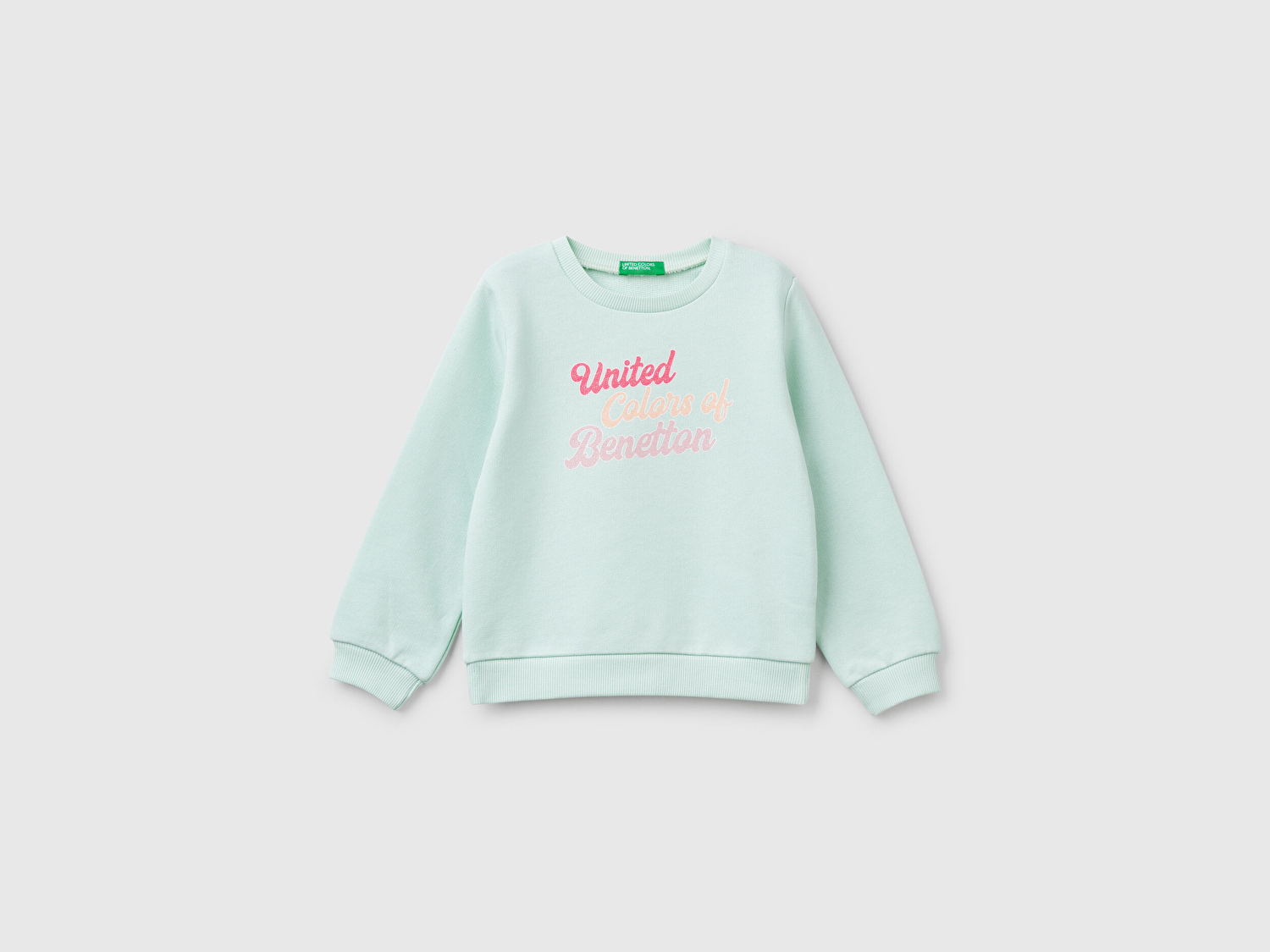 Benetton Kız Bebek Su Yeşili Simli Benetton Logo Baskılı Bisiklet Yaka Sweatshirt