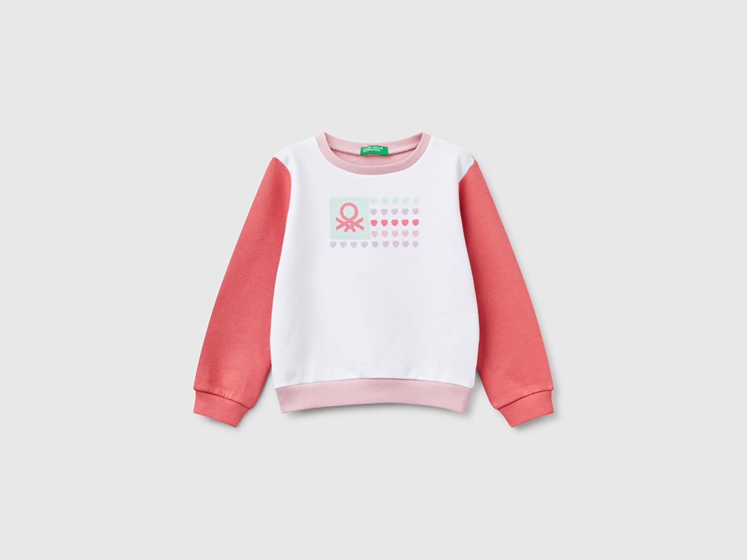 Benetton Kız Bebek Beyaz Mix Simli Benetton Logo Baskılı Bisiklet Yaka Sweatshirt
