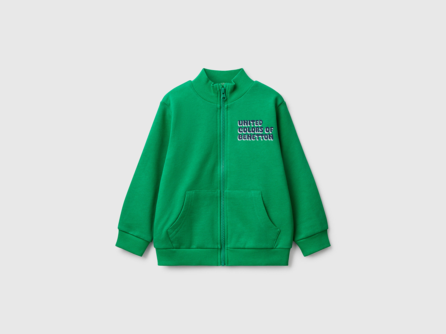 Benetton Erkek Bebek Yeşil Benetton Logo İşlemeli Fermuarlı Sweatshirt