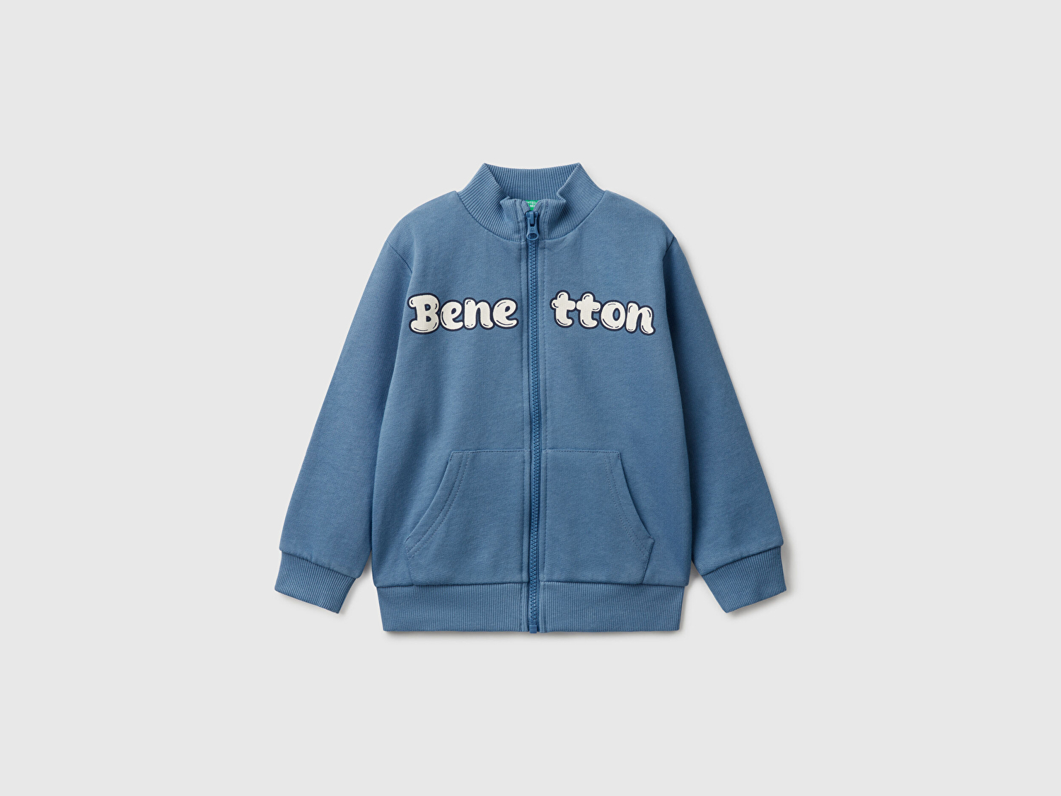 Benetton Erkek Bebek Havacı Mavi Benetton Logo İşlemeli Fermuarlı Sweatshirt
