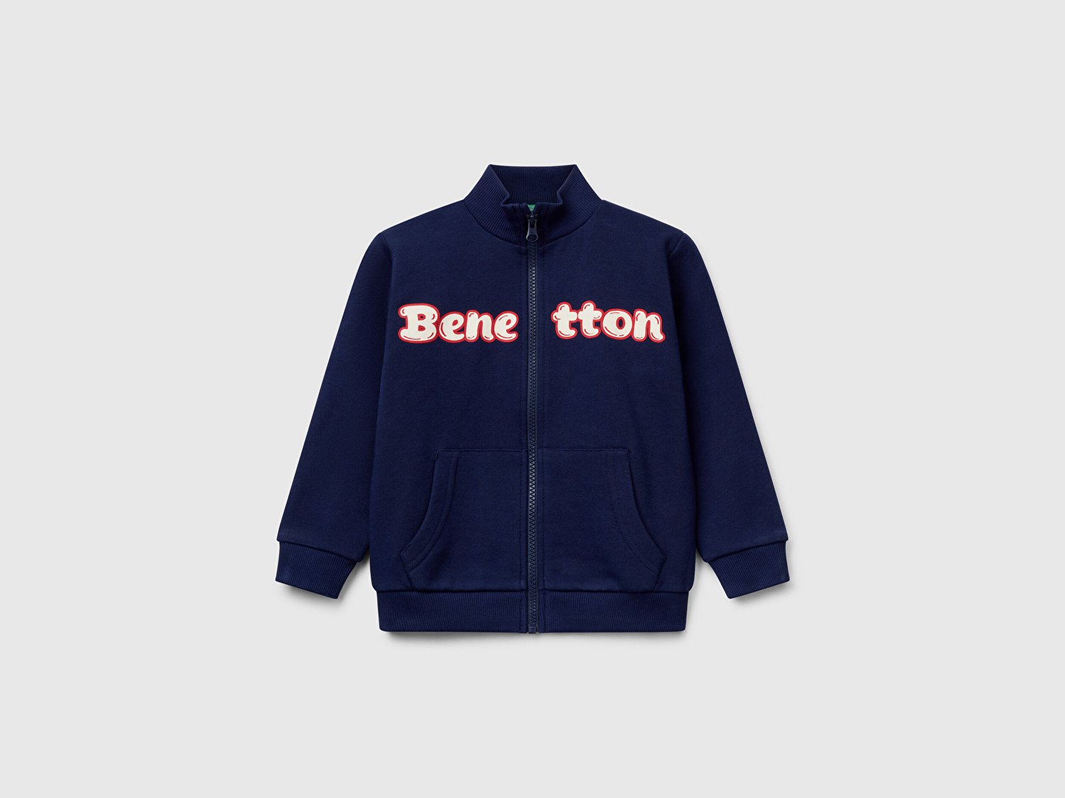 Benetton Erkek Bebek Lacivert Benetton Logo İşlemeli Fermuarlı Sweatshirt