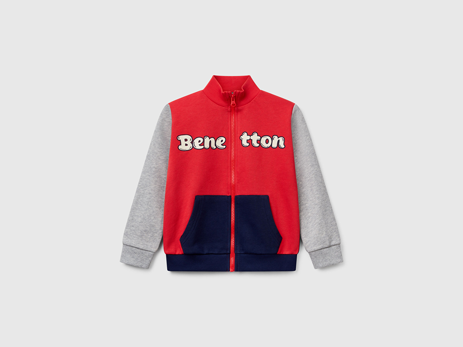 Benetton Erkek Bebek Kırmızı Mix Benetton Logo İşlemeli Fermuarlı Sweatshirt