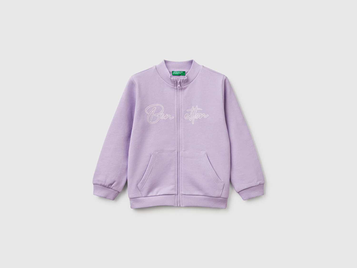 Benetton Kız Bebek Lila Simli Benetton Logo İşlemeli Fermuarlı Sweatshirt