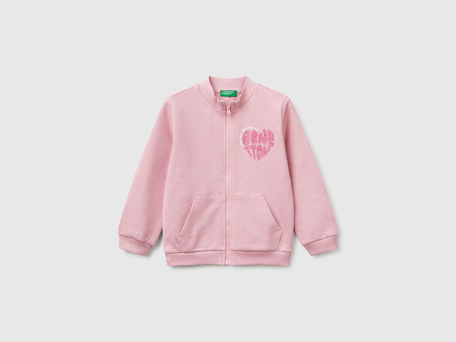 Benetton Kız Bebek Pembe Simli Benetton Logo İşlemeli Fermuarlı Sweatshirt