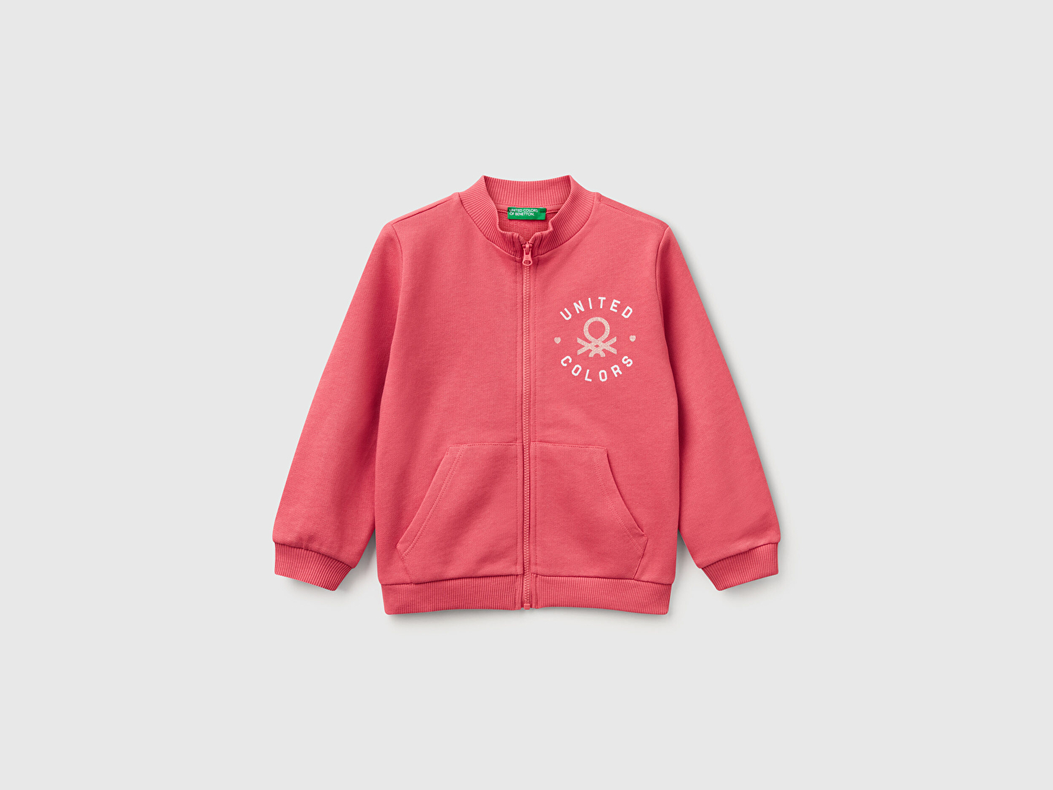 Benetton Kız Bebek Fuşya Simli Benetton Logo İşlemeli Fermuarlı Sweatshirt