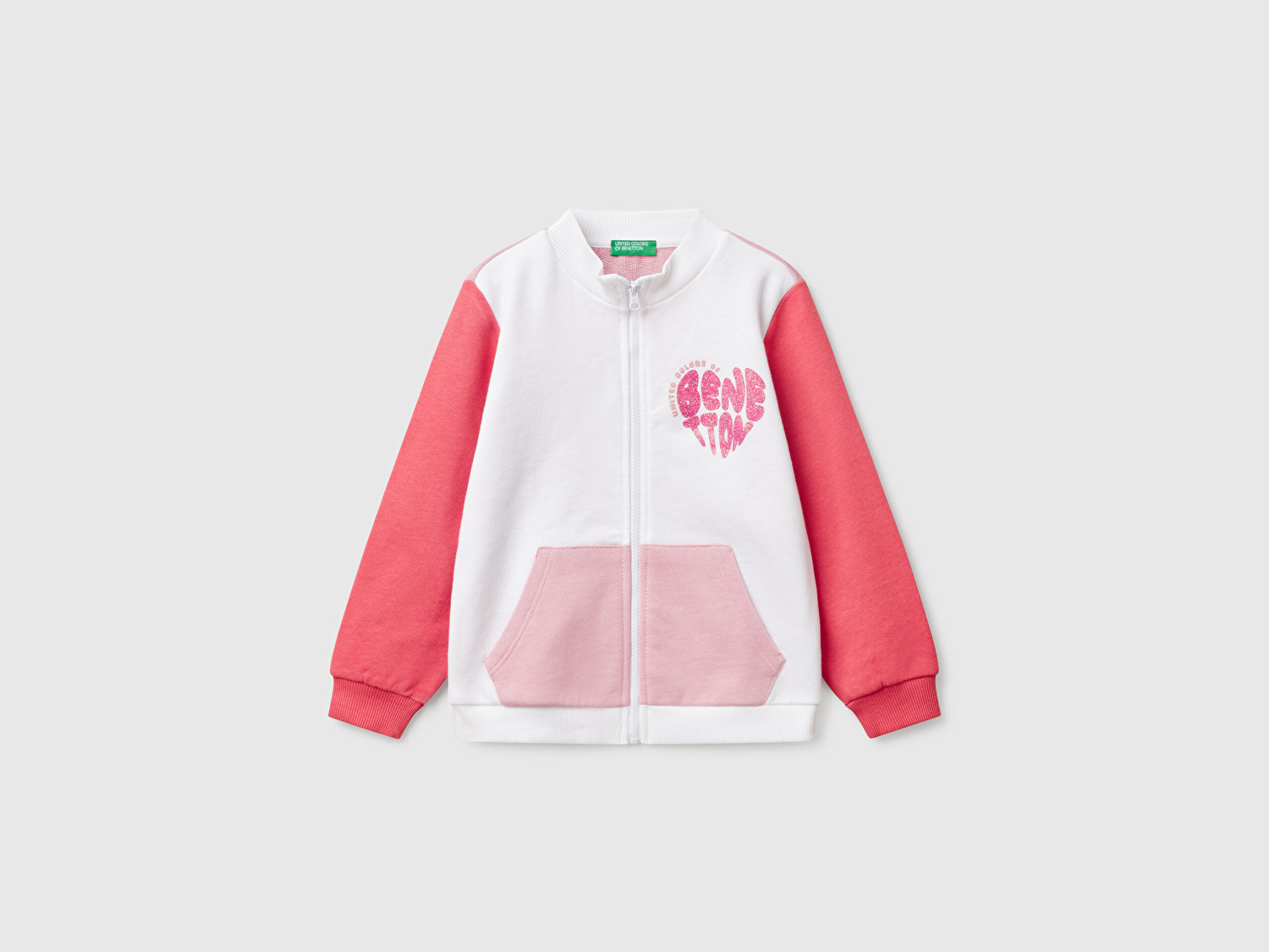 Benetton Kız Bebek Beyaz Mix Simli Benetton Logo İşlemeli Fermuarlı Sweatshirt