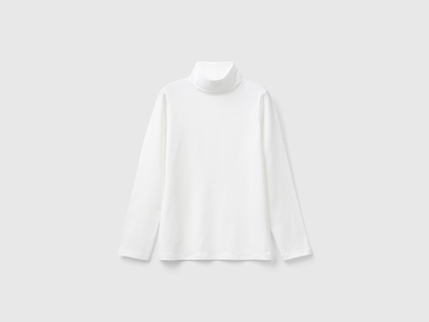 Benetton Kız Çocuk Beyaz Balıkçı Yaka Basic T-Shirt