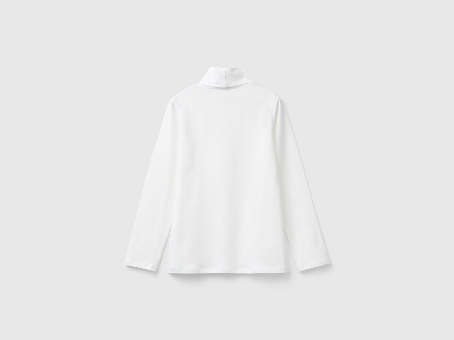 Benetton Kız Çocuk Beyaz Balıkçı Yaka Basic T-Shirt