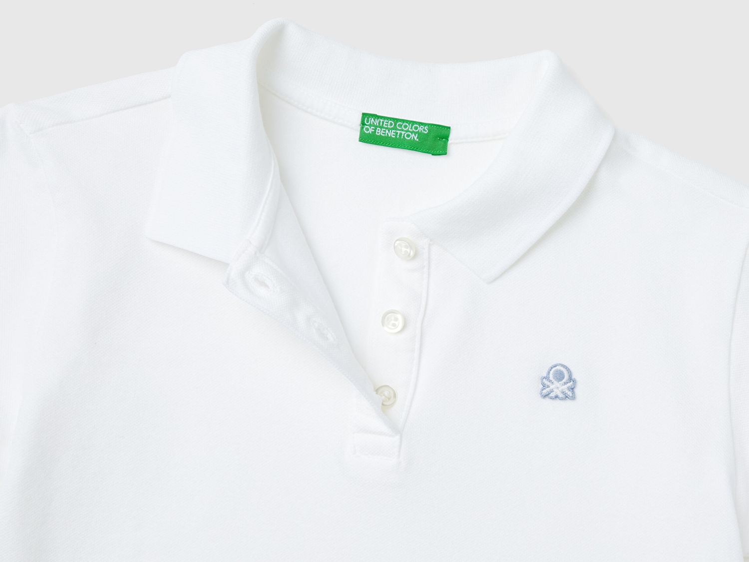 Benetton Kız Çocuk Beyaz Logolu Pike Polo T-Shirt