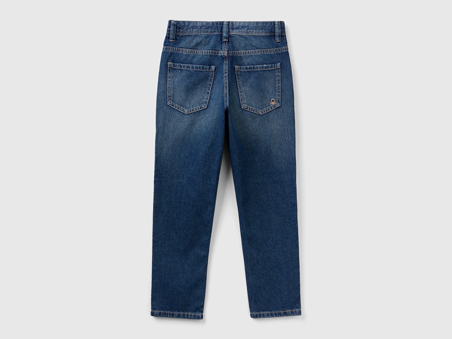 Benetton Erkek Çocuk Koyu Denim Arkası Logo İşlemeli 5 Cepli Düz Kesim Denim Pantolon