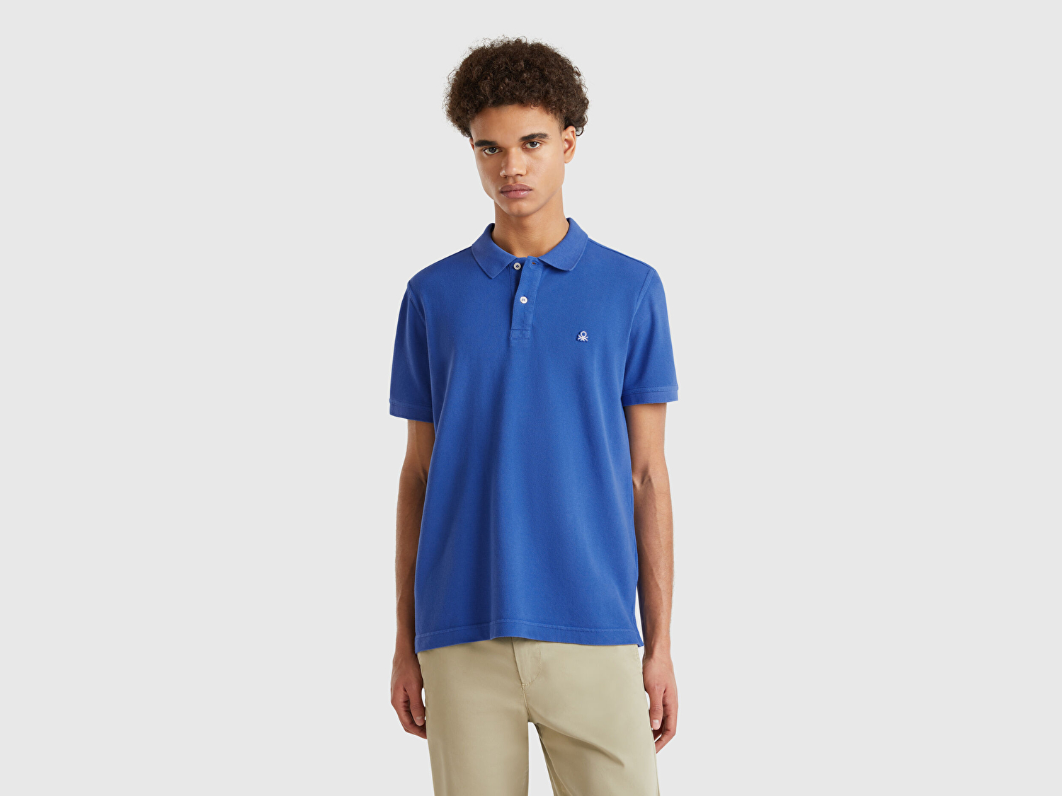 Benetton Erkek Saks Mavi Regular Fit Kısa Kollu Polo T-Shirt