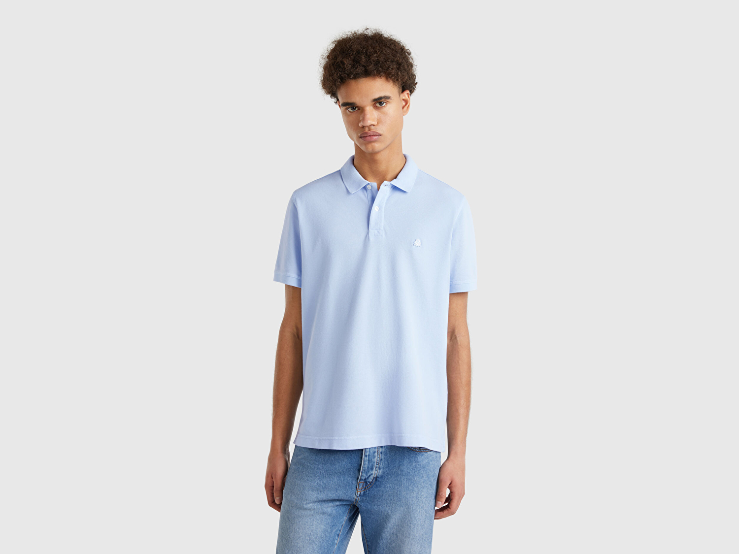 Benetton Erkek Açık Mavi Regular Fit Kısa Kollu Polo T-Shirt