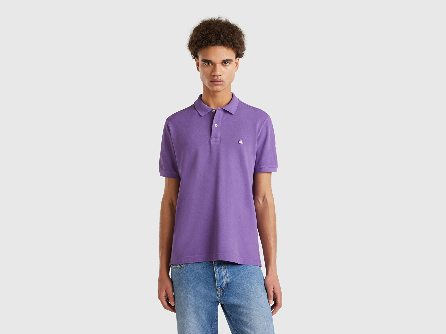 Benetton Erkek Lavanta Moru Regular Fit Kısa Kollu Polo T-Shirt