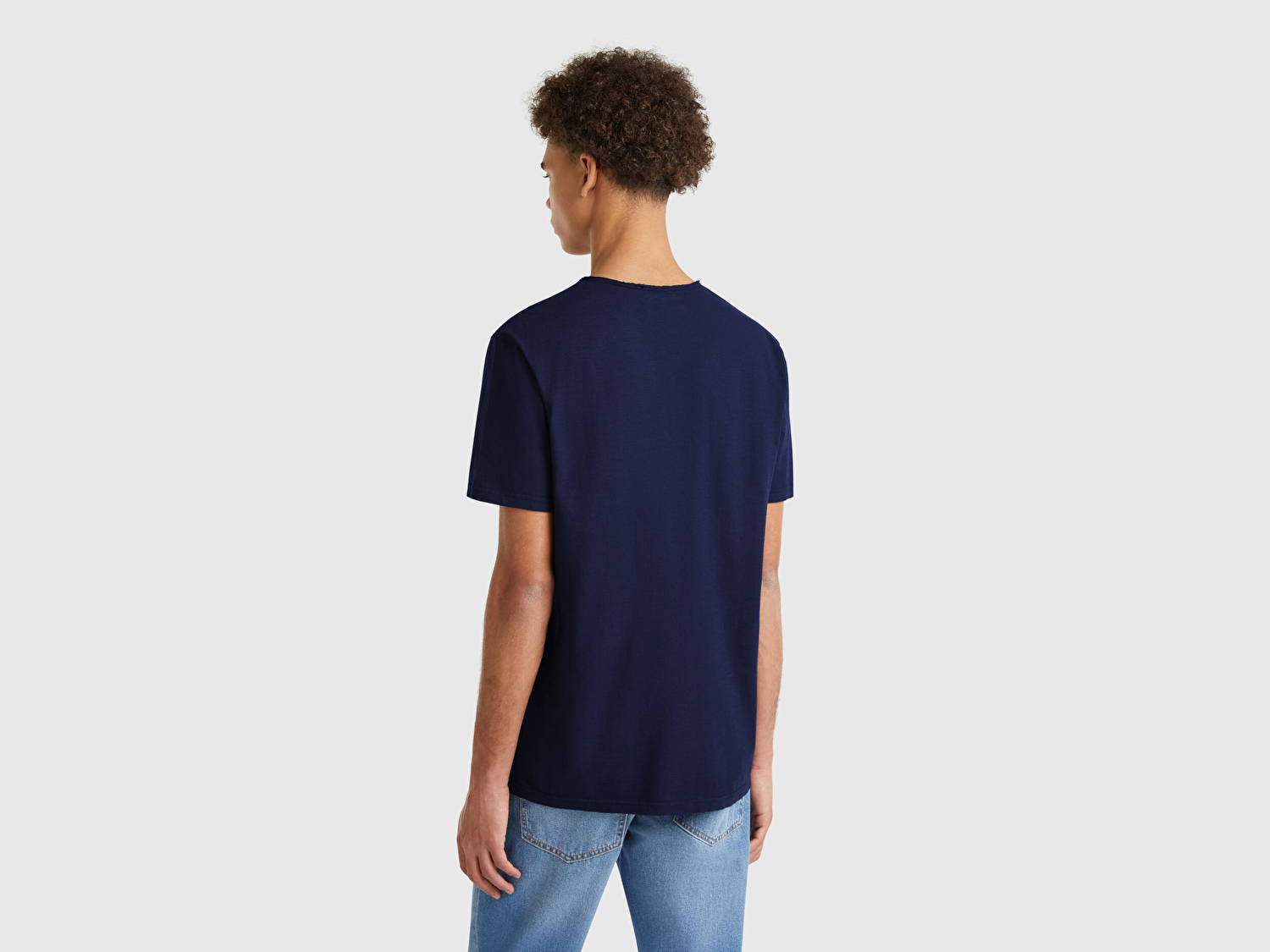 Benetton Erkek Lacivert V Yaka Slub T-shirt