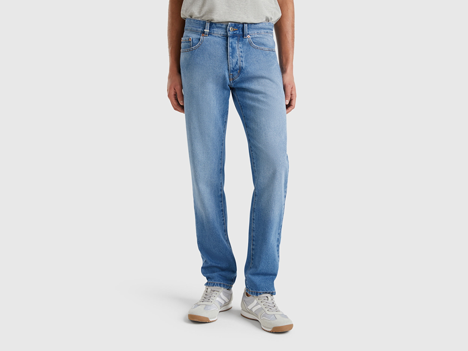 Benetton Erkek Mavi %100 Pamuk Arkası Logo Detaylı 5 Cepli Denim Pantolon