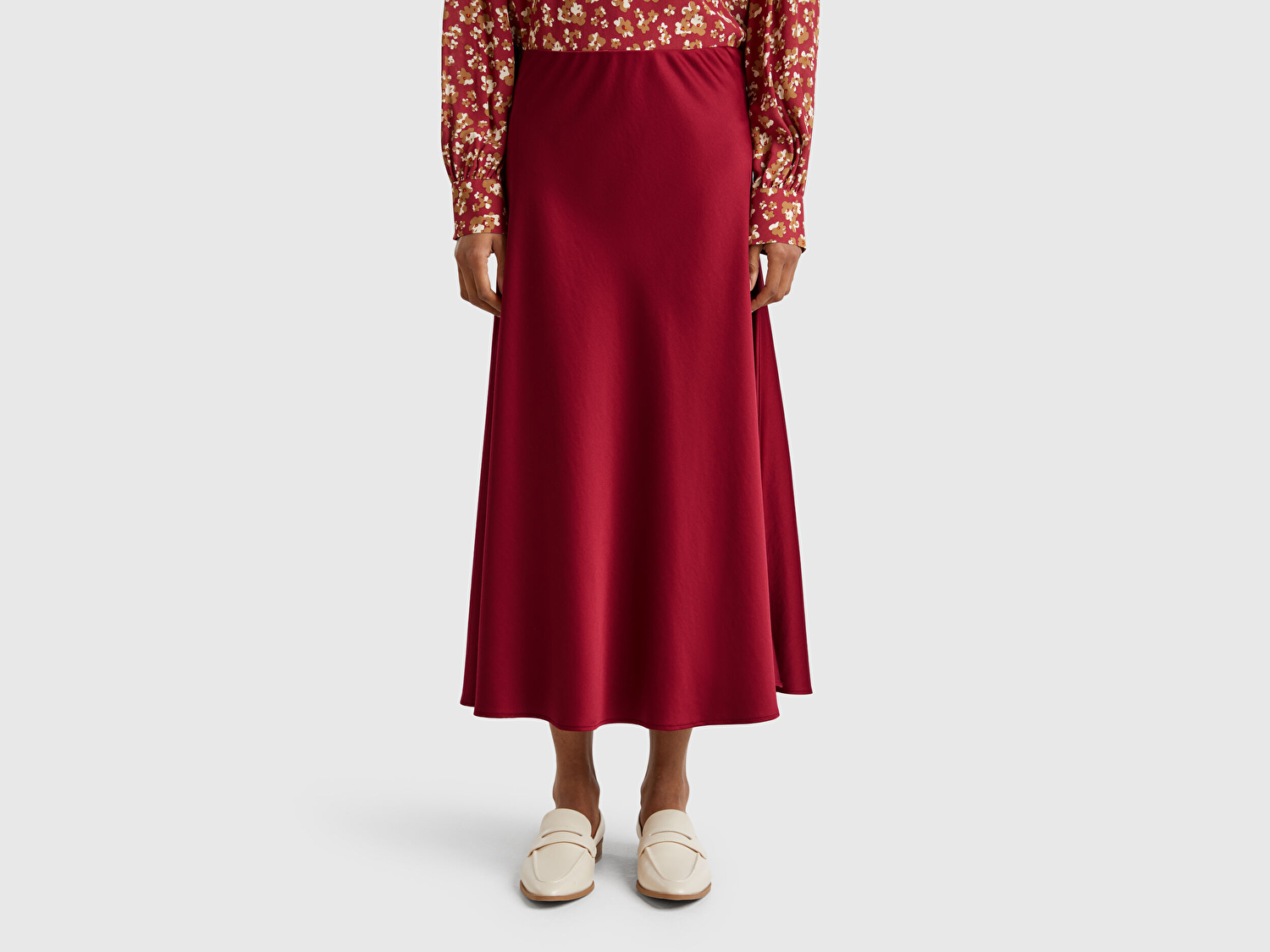 Benetton Kadın Bordo Viskoz Karışımlı Uzun Etek