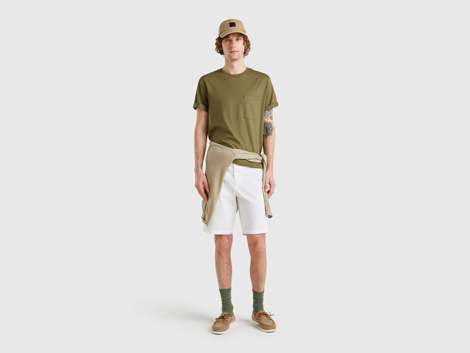 Benetton Erkek Beyaz Chino Bermuda