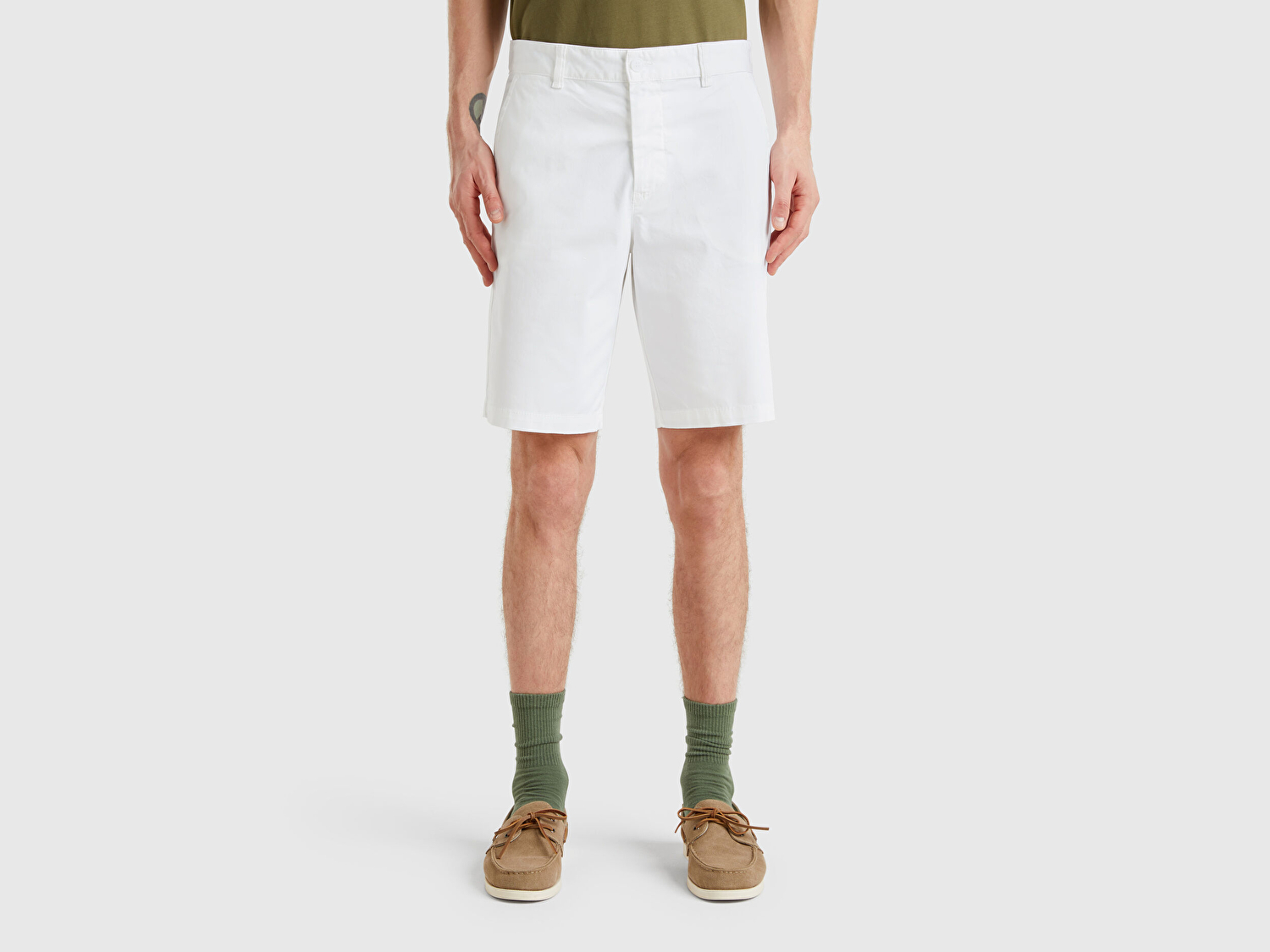 Benetton Erkek Beyaz Chino Bermuda