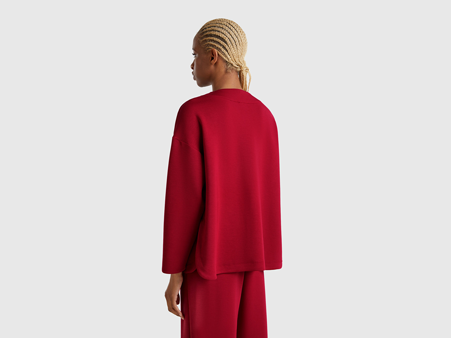 Benetton Kadın Bordo Modal Karışımlı V Yaka Uzun Kollu Sweatshirt
