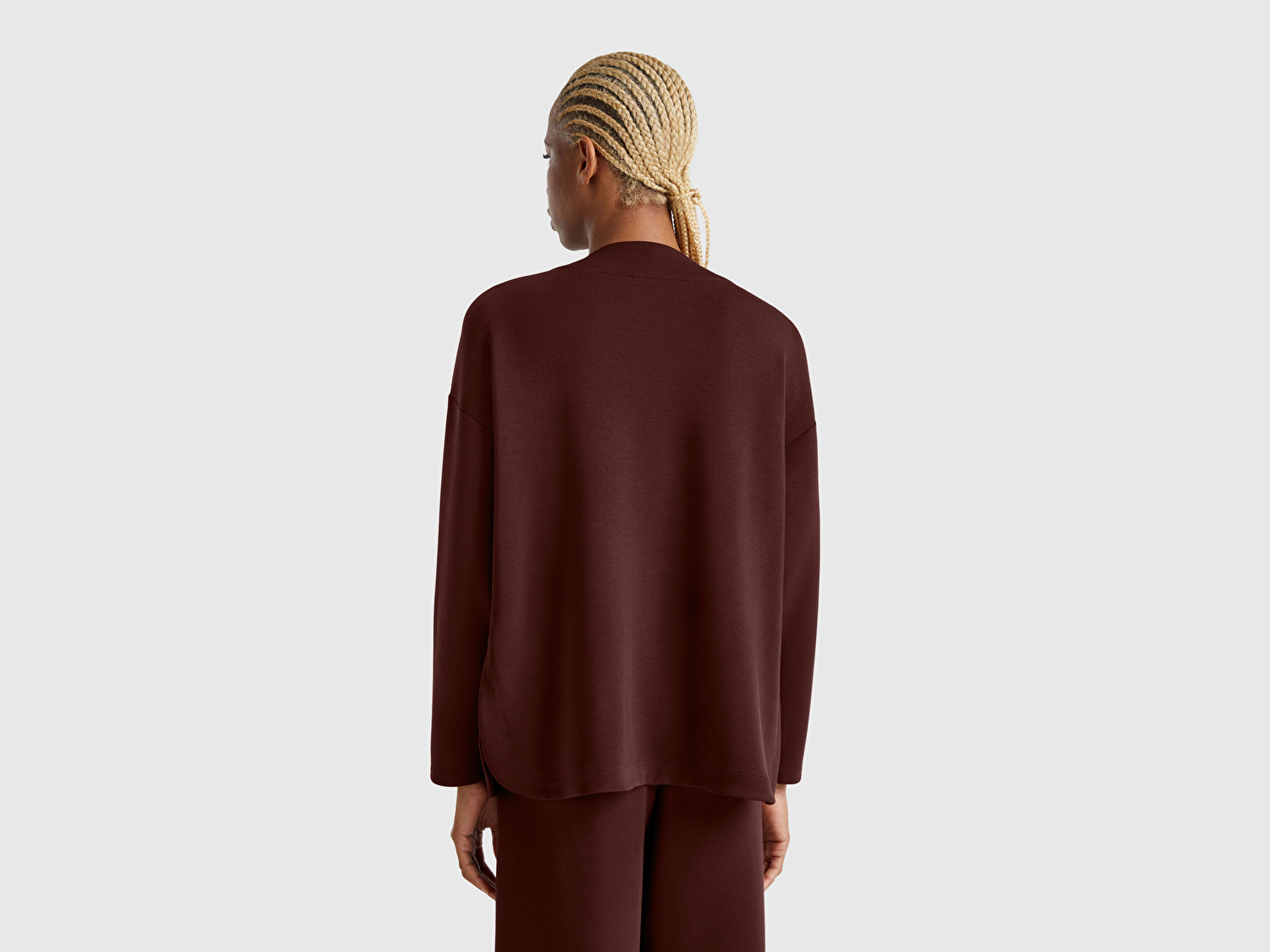 Benetton Kadın Kahverengi Modal Karışımlı V Yaka Uzun Kollu Sweatshirt