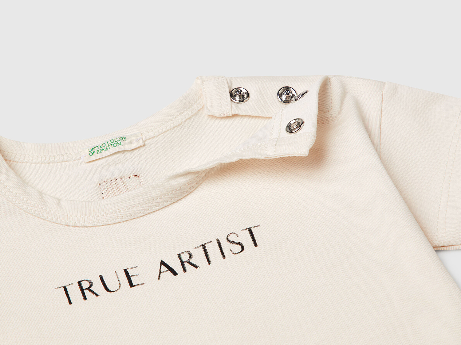 Benetton Bebek Ekru Önü Grafik Baskılı Arkası Logo Detaylı T-Shirt