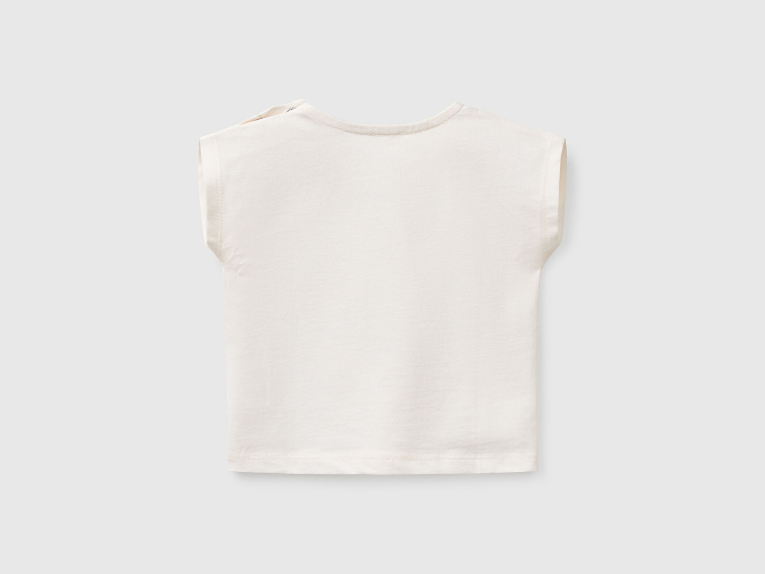 Benetton Bebek Ekru Grafik Baskılı Cep Detaylı T-Shirt