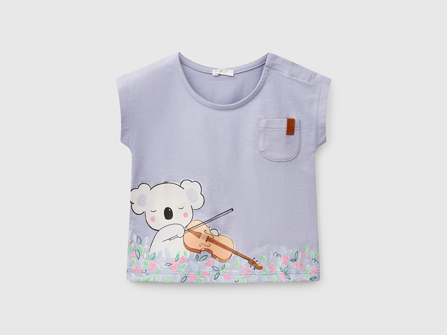 Benetton Bebek Lila Grafik Baskılı Cep Detaylı T-Shirt