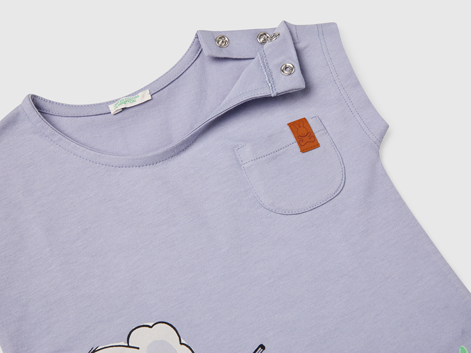 Benetton Bebek Lila Grafik Baskılı Cep Detaylı T-Shirt