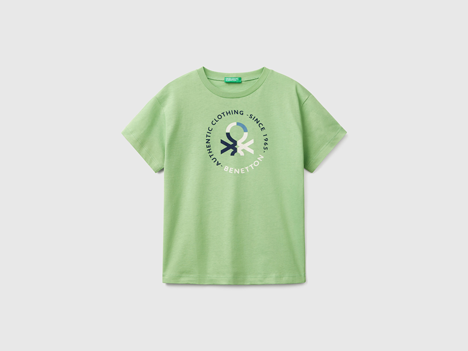 Benetton Erkek Çocuk Fıstık Yeşili Benetton Logo Baskılı T-Shirt