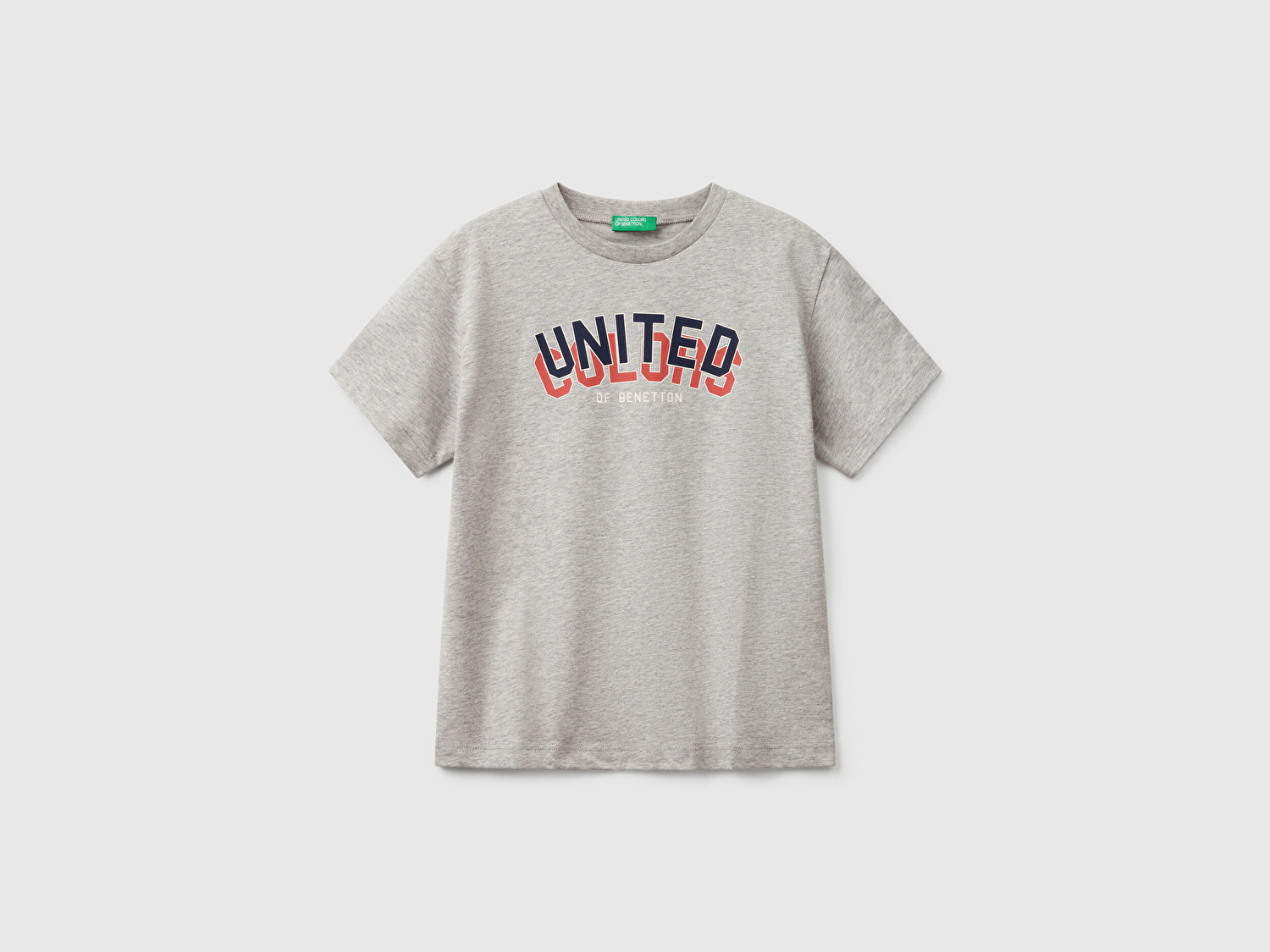 Benetton Erkek Çocuk Gri Melanj Benetton Logo Baskılı T-Shirt