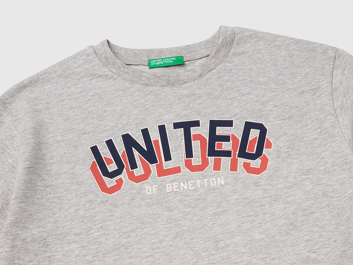 Benetton Erkek Çocuk Gri Melanj Benetton Logo Baskılı T-Shirt