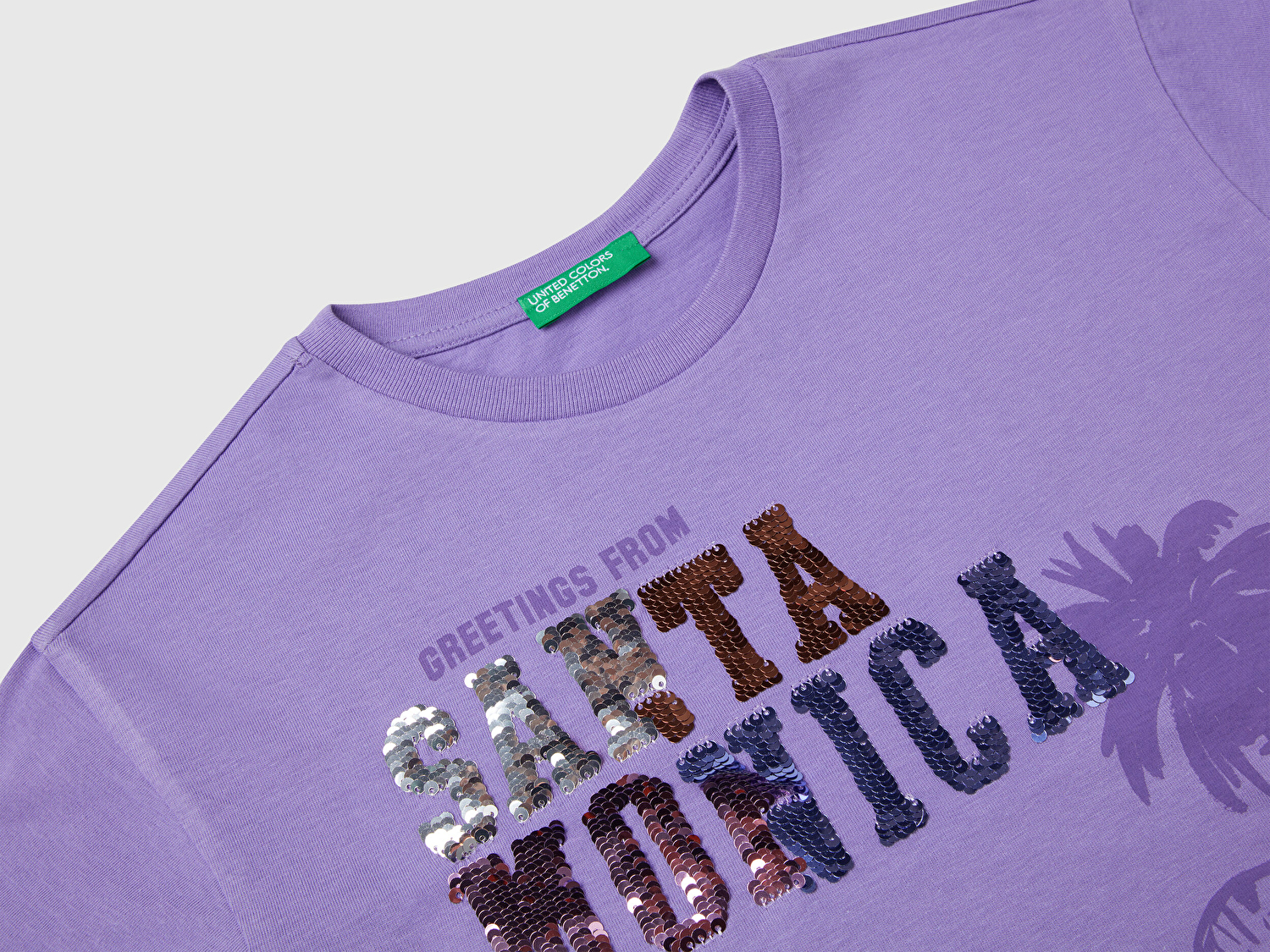 Benetton Kız Çocuk Mor Önü Payet İşlemeli Baskılı T-Shirt