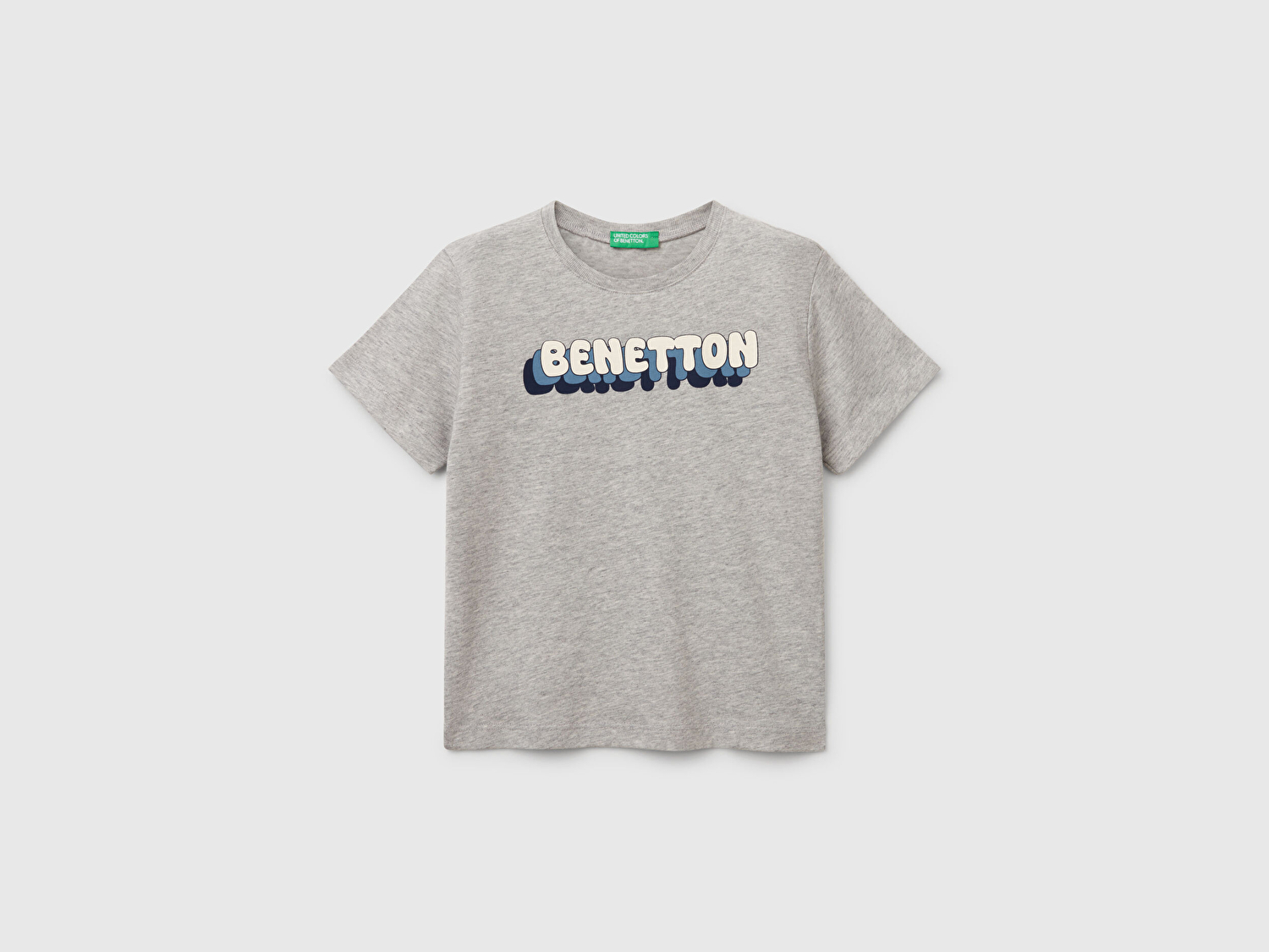 Benetton Erkek Bebek Gri Melanj Benetton Logo Baskılı T-Shirt