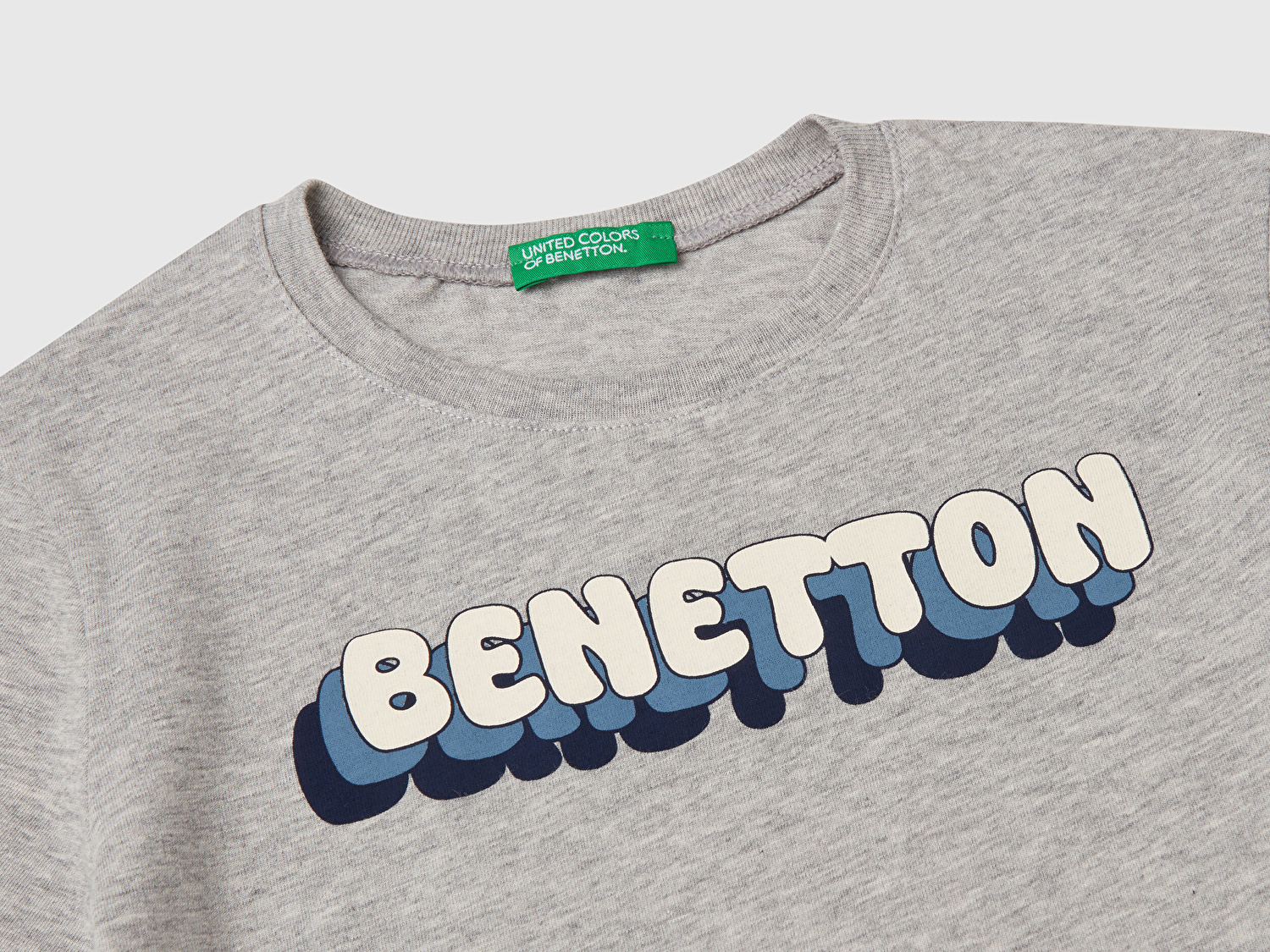 Benetton Erkek Bebek Gri Melanj Benetton Logo Baskılı T-Shirt