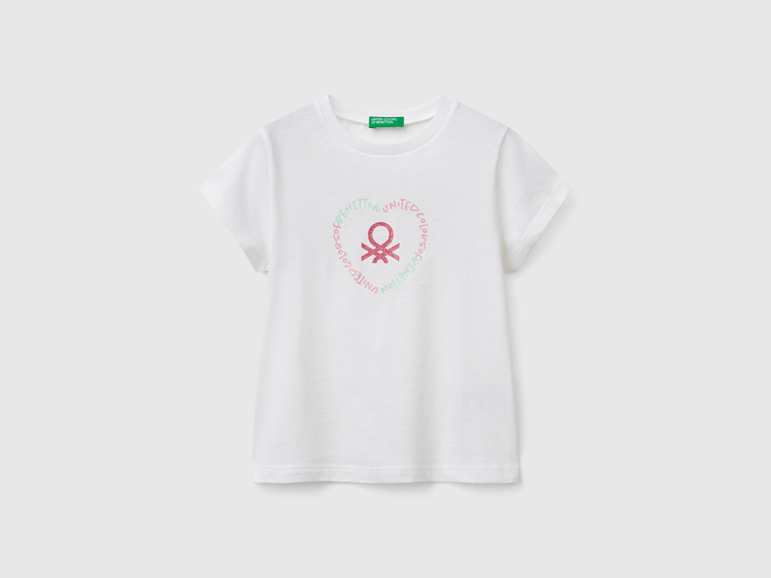 Benetton Kız Bebek Beyaz Simli Benetton Logo Baskılı T-Shirt