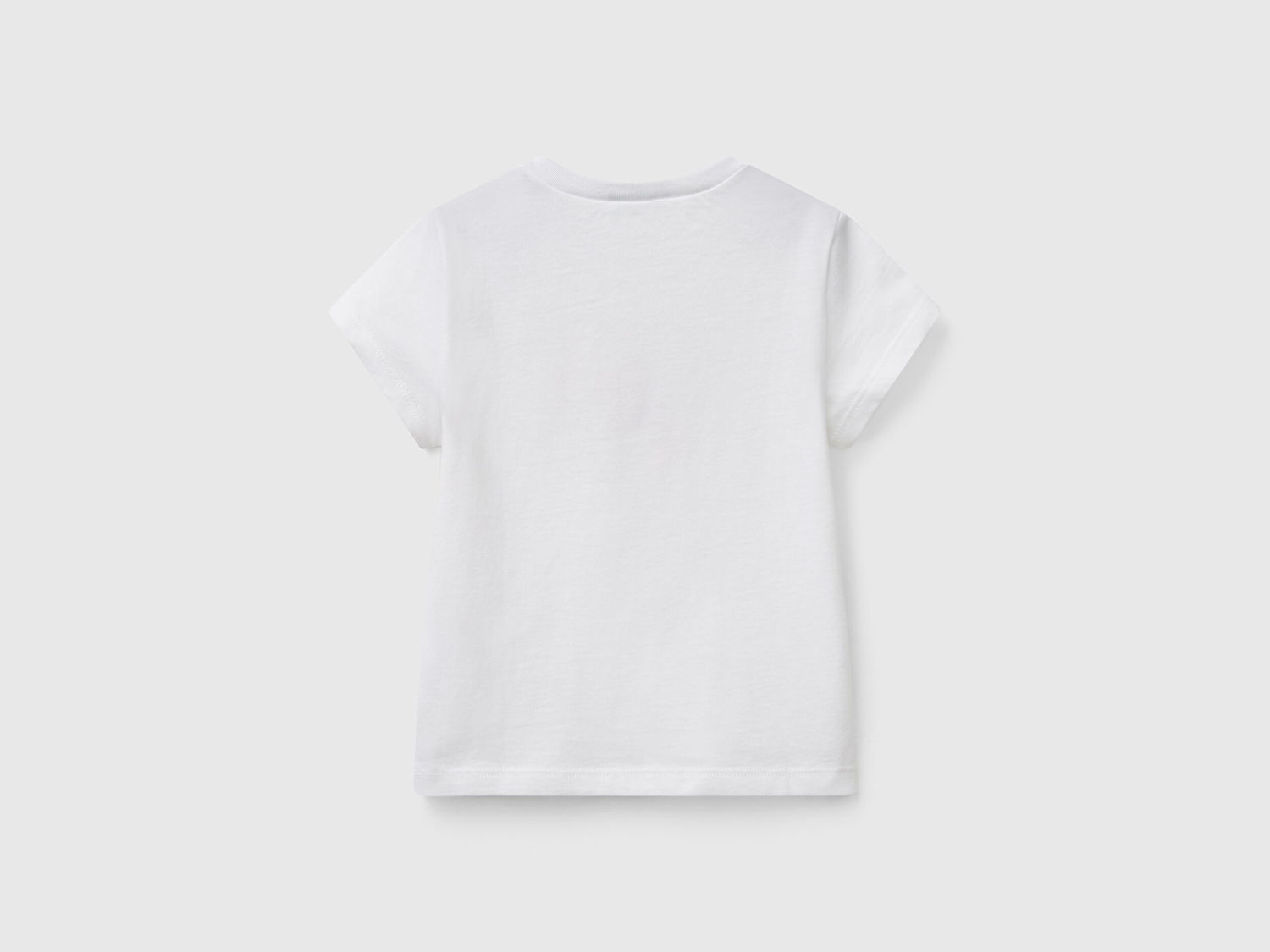 Benetton Kız Bebek Beyaz Simli Benetton Logo Baskılı T-Shirt