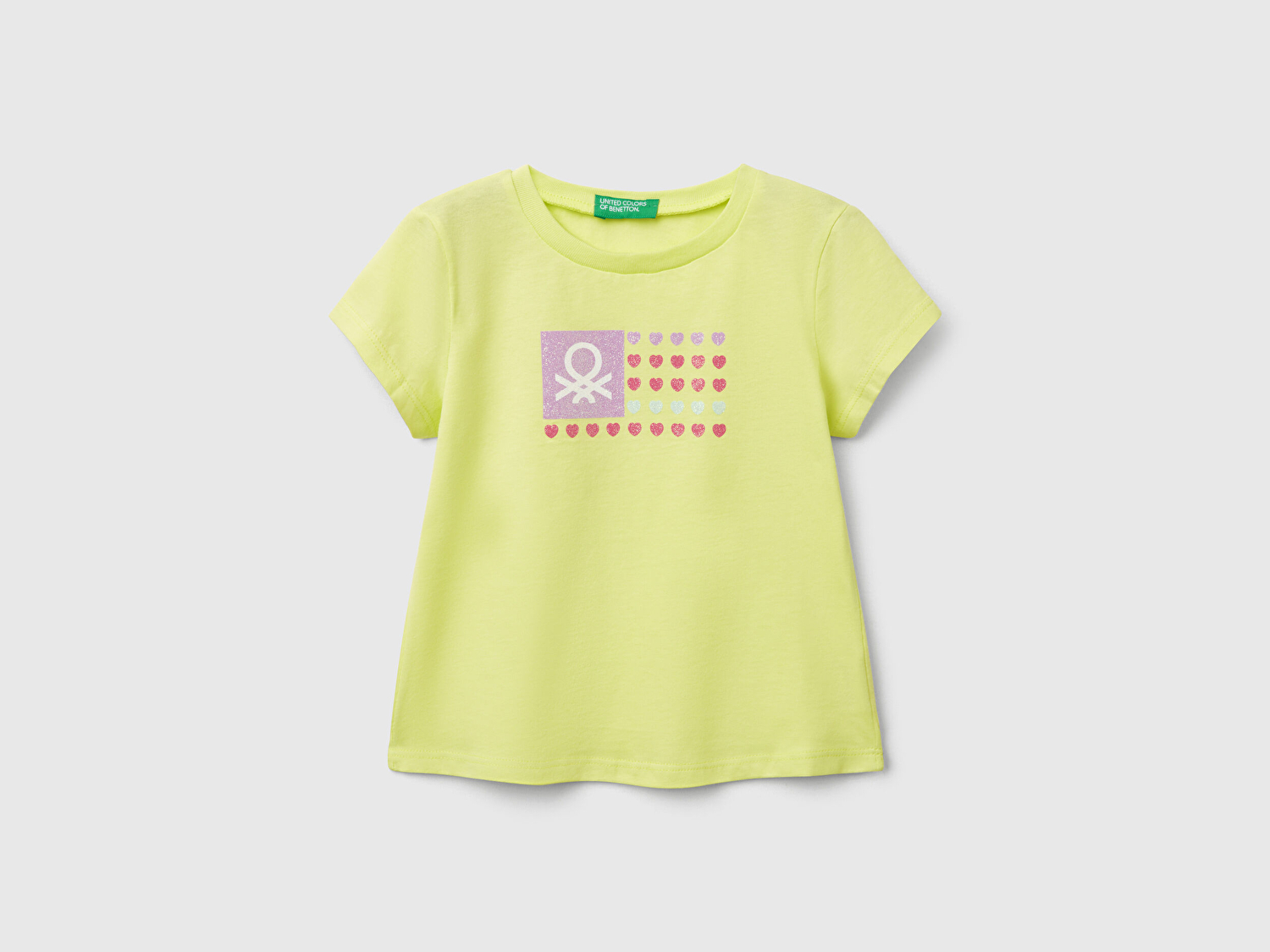 Benetton Kız Bebek Sarı Simli Benetton Logo Baskılı T-Shirt