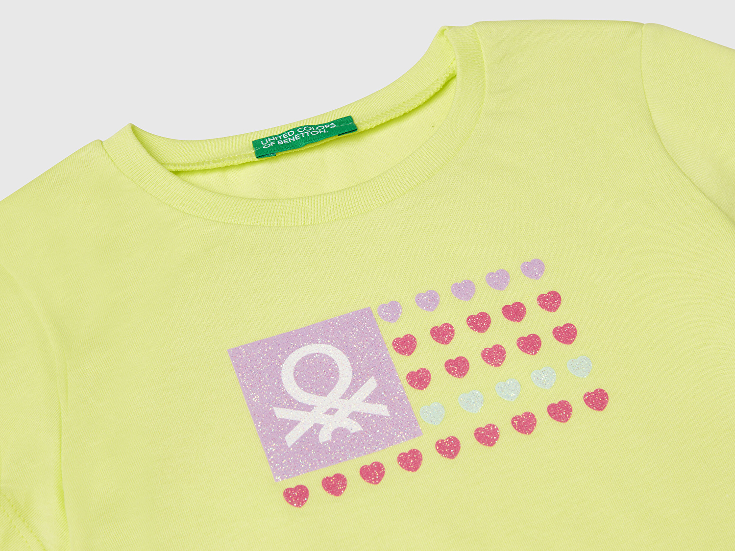 Benetton Kız Bebek Sarı Simli Benetton Logo Baskılı T-Shirt