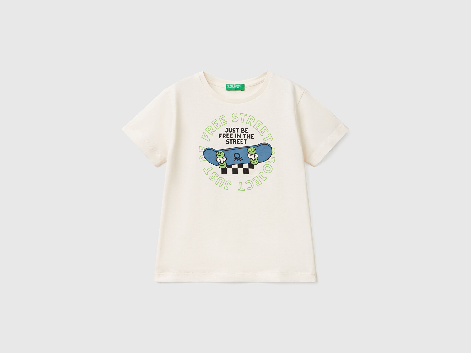 Benetton Erkek Bebek Ekru Grafik Baskılı T-Shirt