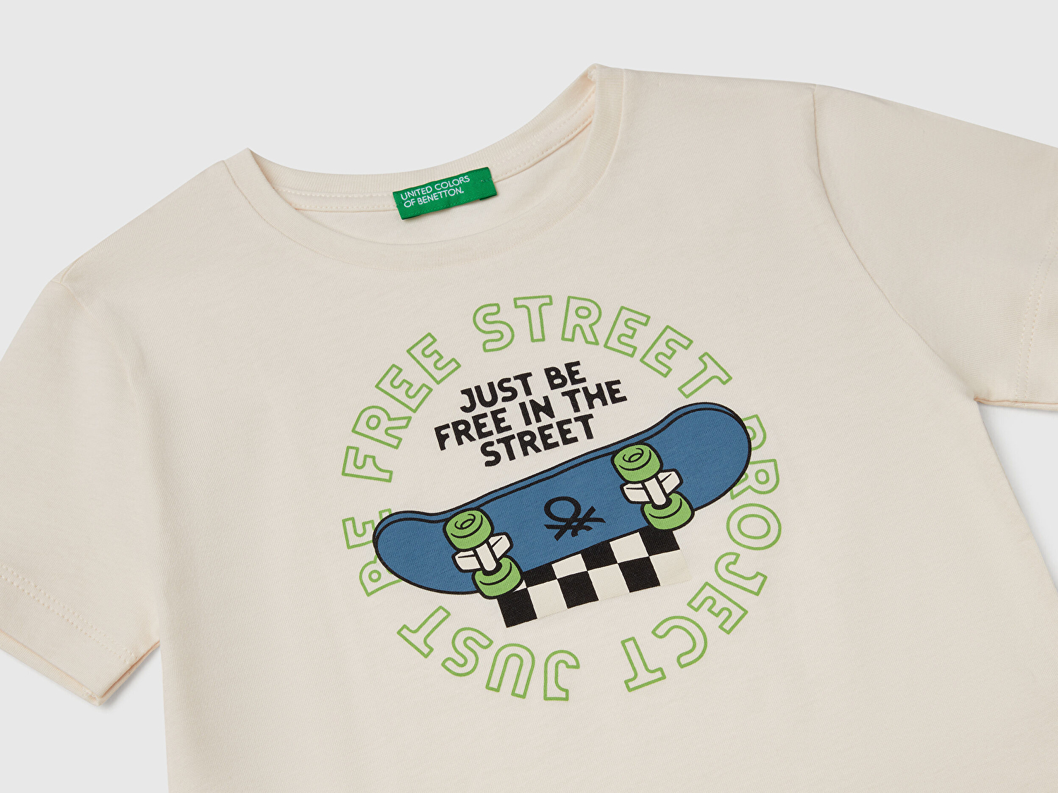 Benetton Erkek Bebek Ekru Grafik Baskılı T-Shirt