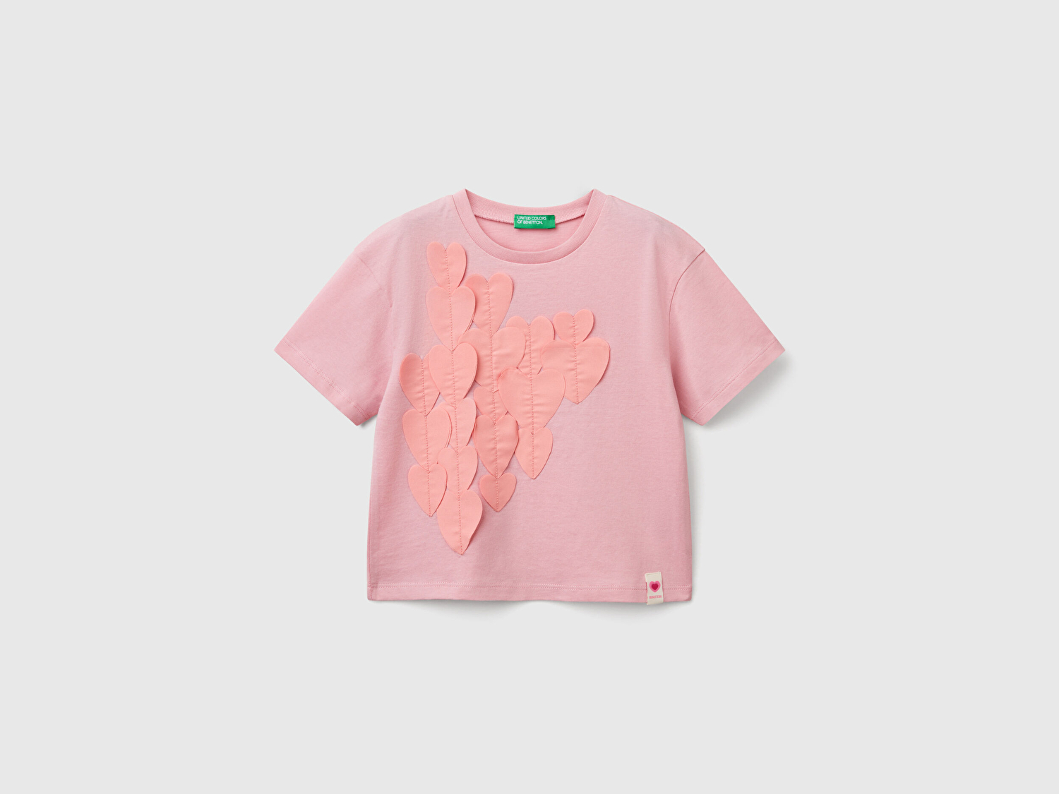 Benetton Kız Bebek Pembe Kumaş Aplikeli Hafif Oversize T-Shirt