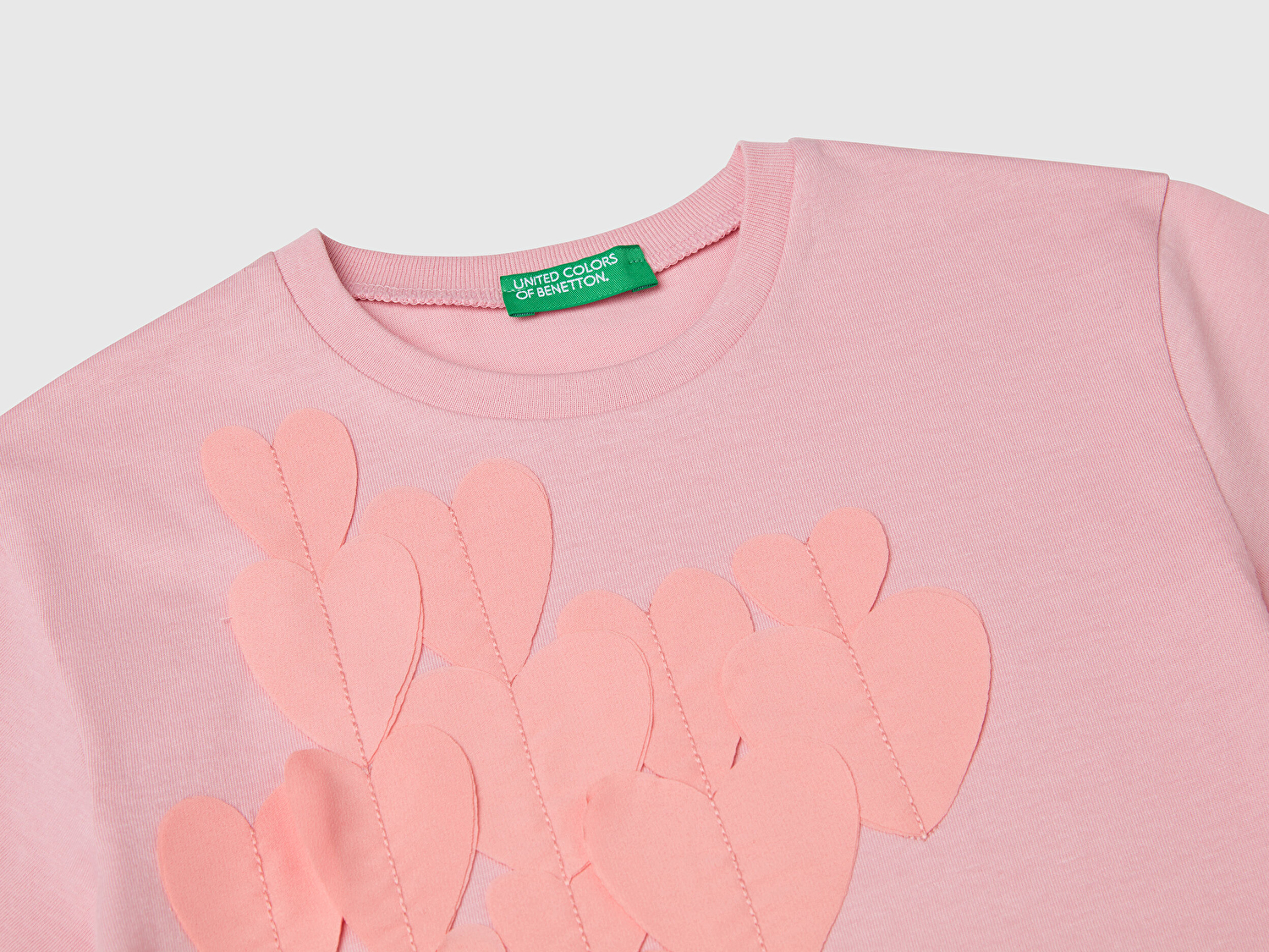 Benetton Kız Bebek Pembe Kumaş Aplikeli Hafif Oversize T-Shirt