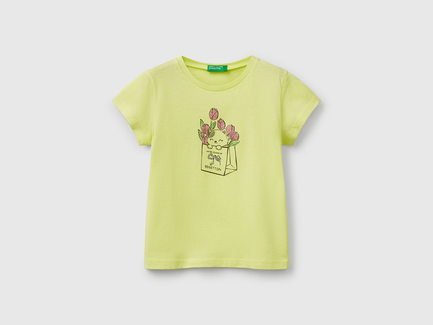 Benetton Kız Bebek Sarı Simli ve Grafik Baskılı T-Shirt