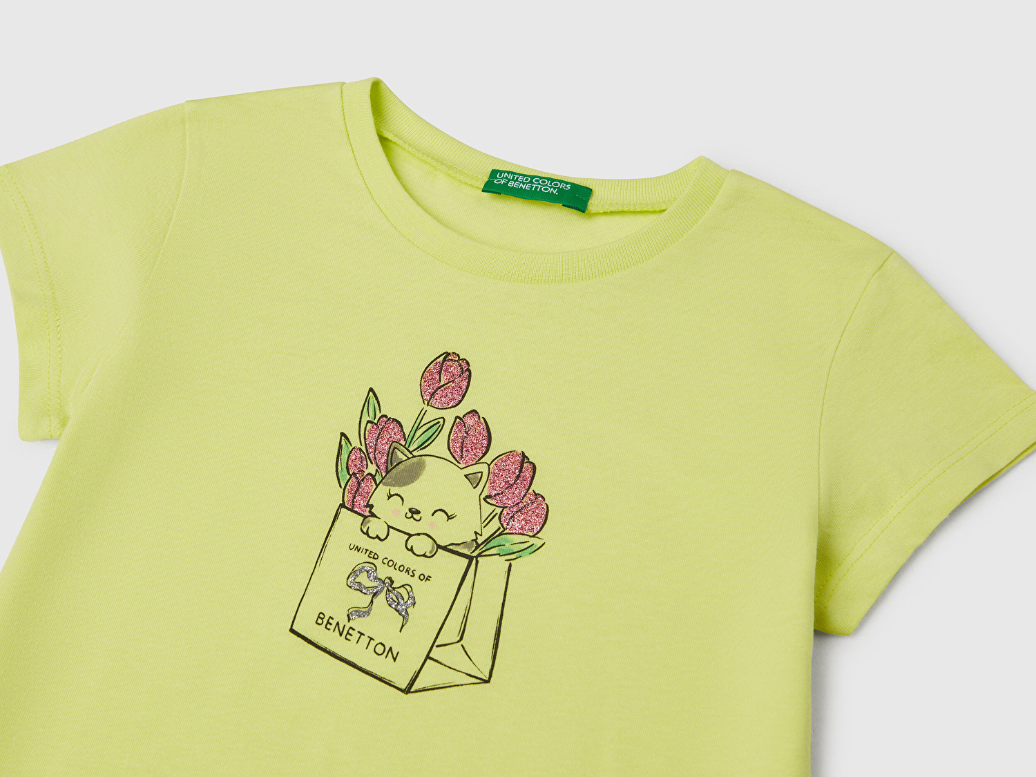Benetton Kız Bebek Sarı Simli ve Grafik Baskılı T-Shirt