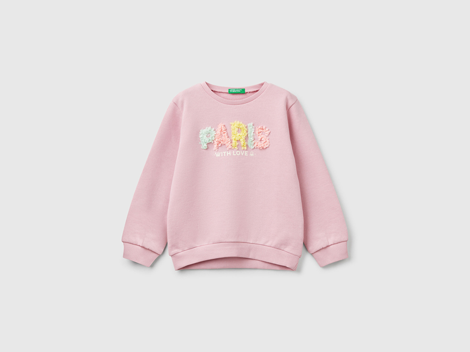 Benetton Kız Bebek Pembe Grafik Baskılı Ribanalı Bisiklet Yaka Sweatshirt